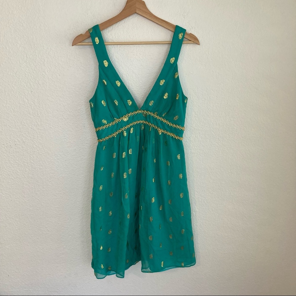 COPY - Milly of New York gold embroidered v-neck sleeveless mini dress volume